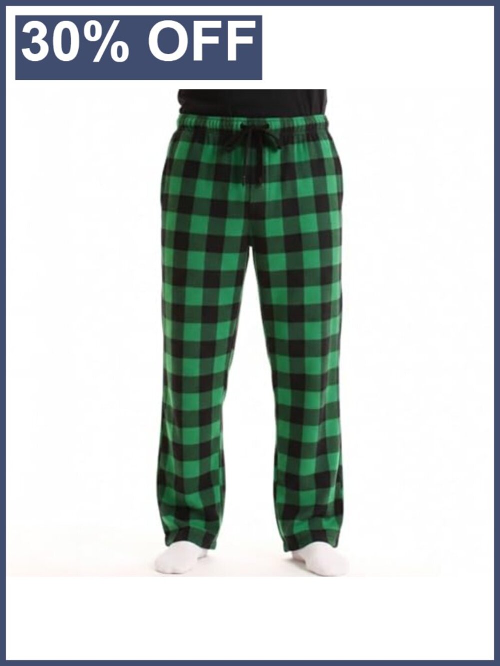 Men's Fleece Pajama Pants with Pockets Plaid Lounge Sleep Bottoms